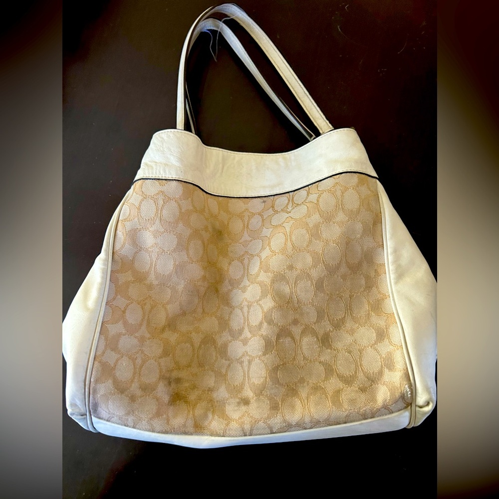 Cream and tan coach purse
